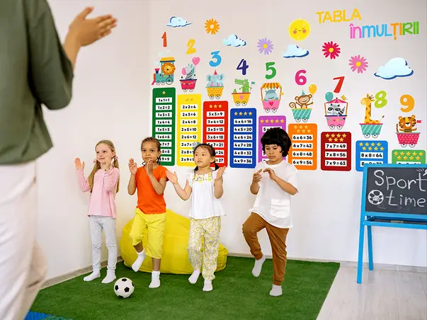 sticker educativ cu tabla inmultirii si personaje colorate ideal pentru scoli gradinite s3