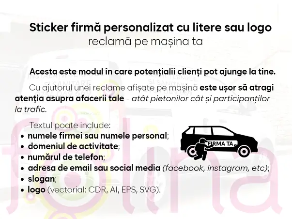 sticker firma personalizat cu litere sau logo reclama pe masina ta 2 randuri s2