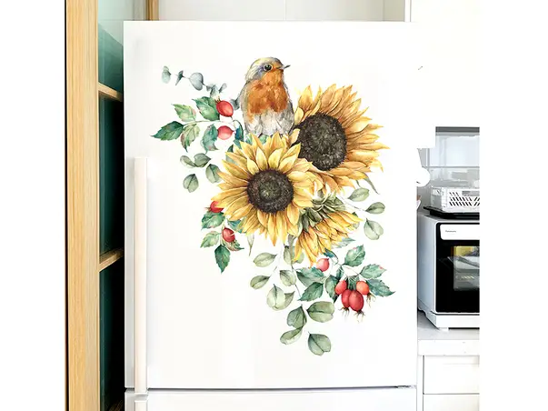 sticker floral decor cu pasare si floarea soarelui