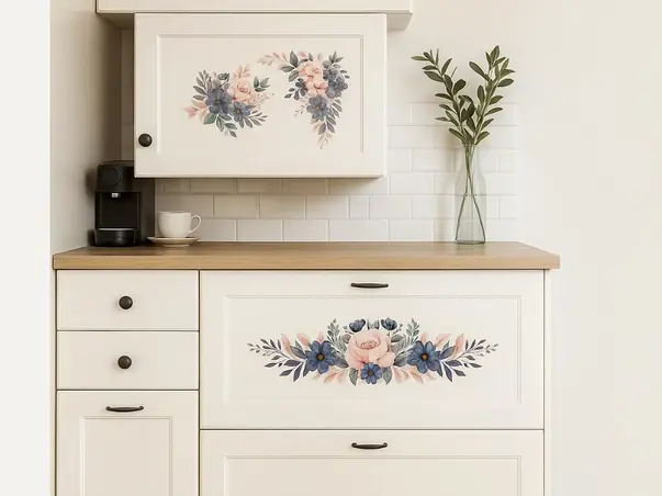 sticker flori albastre pentru mobila