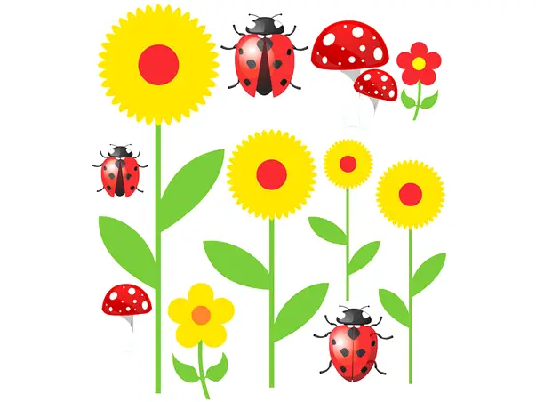 sticker flori buburuze ciuperci campo