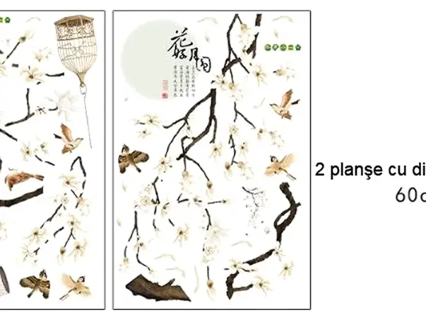 sticker flori magnolie si pasari