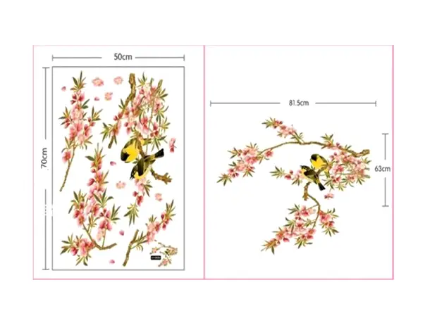 sticker flori roz si pasari