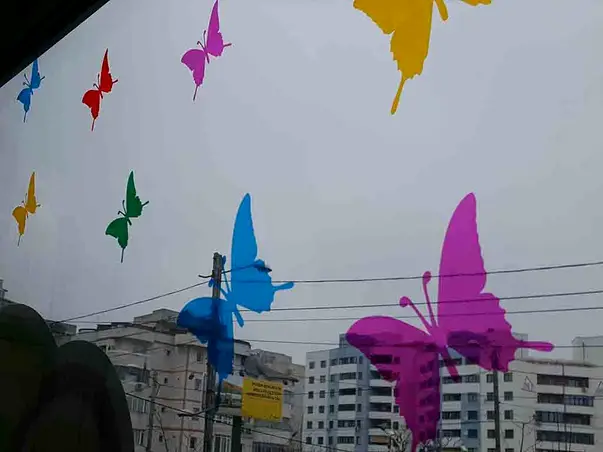 sticker geam cu fluturi colorati