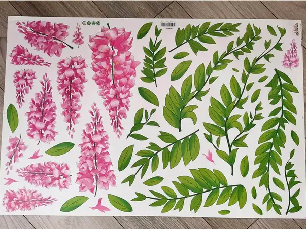 sticker geam flori glicina roz