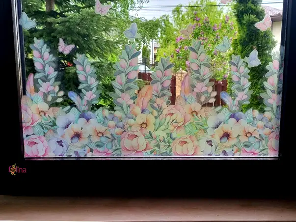 sticker geam folina bordura decorativa cu flori