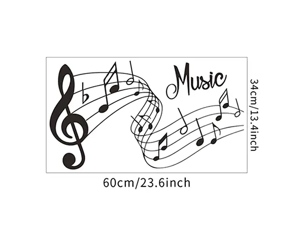 sticker note muzicale portativ negru
