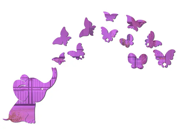 sticker oglinda mov elefant si fluturi