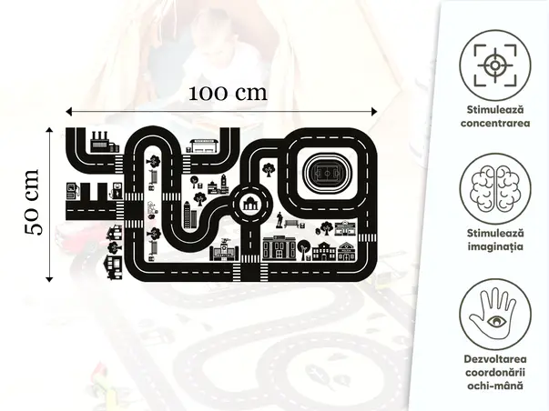 sticker pentru podea sub forma de joc cu harta rutiera trafic urban 50x100cm folina s01
