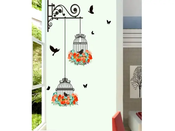 sticker perete Colivii cu flori rosii folina model floral