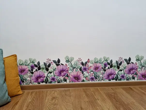 sticker perete bordura cu flori mov