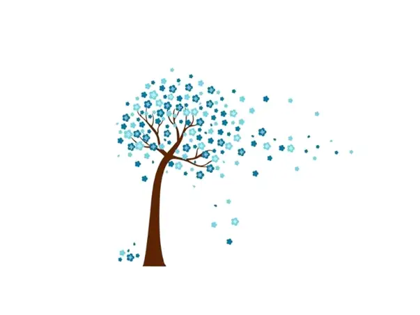 sticker perete copac cu flori albastre