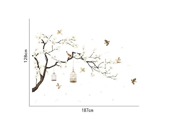 sticker perete creanga flori magnolie si pasari