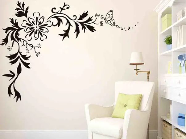 sticker perete decor floral negru