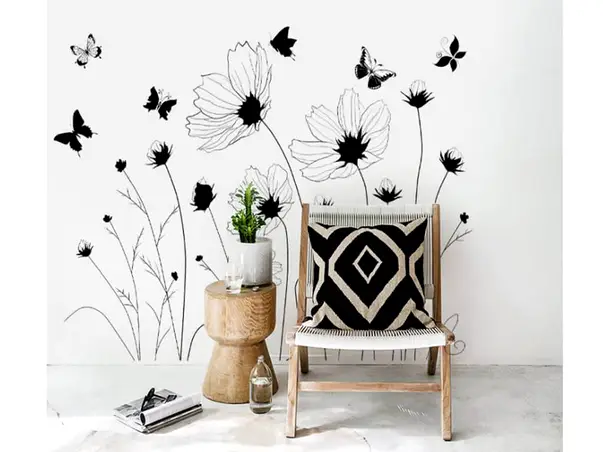 sticker perete flora flori grafice negre