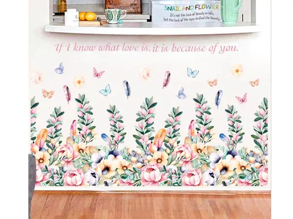 sticker perete flori pastel watercolor folina bordura decorativa