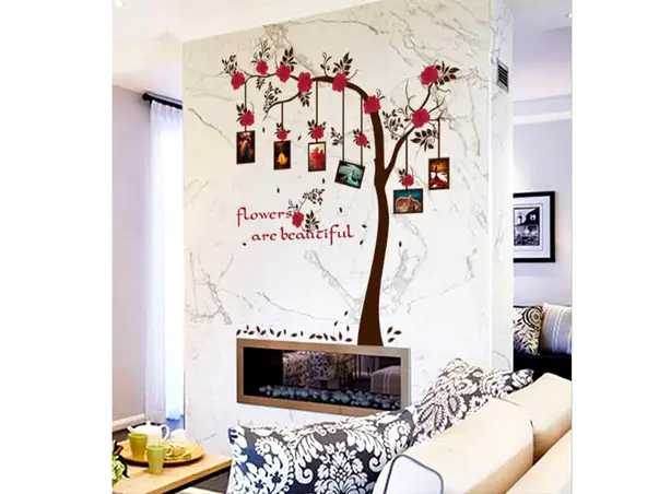 sticker perete galerie foto model copac cu flori