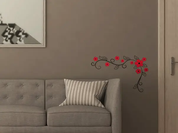 sticker perete model floral rosu