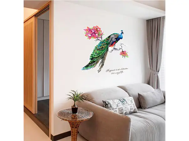 sticker perete paun colorat