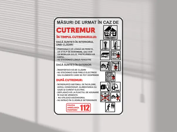 sticker semnalizare masuri de urmat in caz de cutremur 210x148mm s0