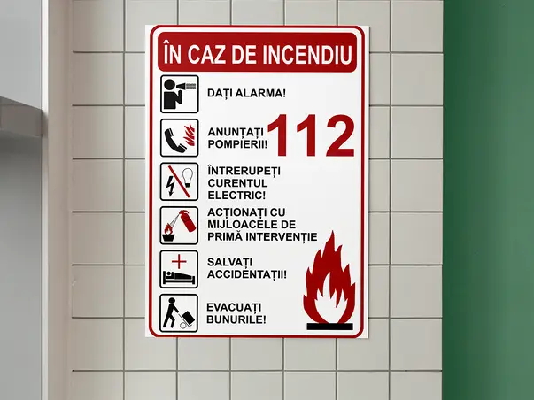 sticker semnalizare masuri de urmat in caz de incendiu 216x148mm s3