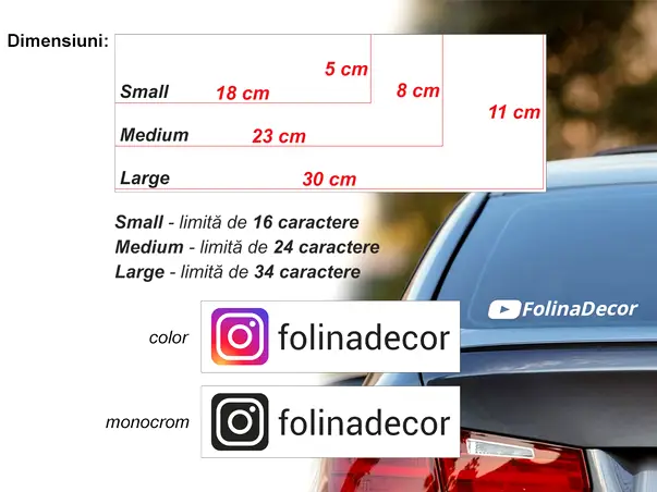 sticker social media personalizat color monocrom publicitate masina small size 18x4cm s01