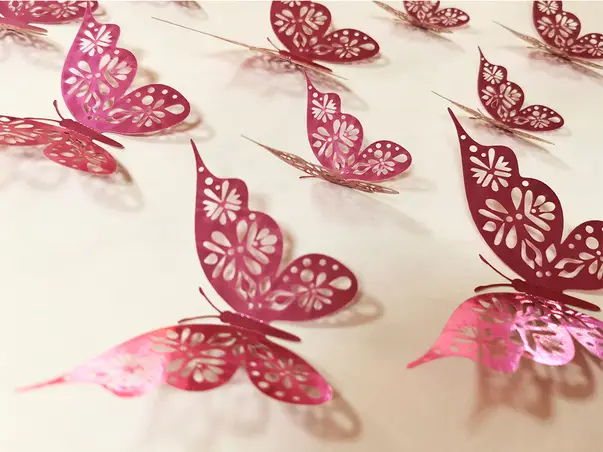 stickere 3d fluturi roz metalic