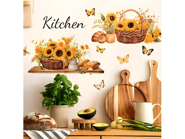 stickere bucatarie cos cu flori in stil rustic