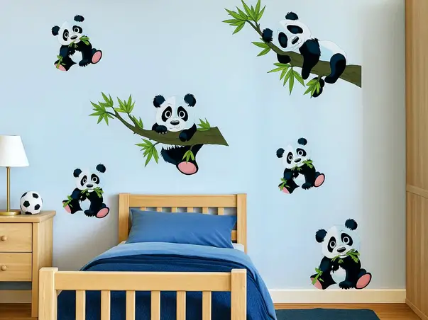 stickere camera copii ursuleti panda in diferite pozitii