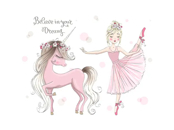 stickere camera fete balerina cu unicorn decor roz