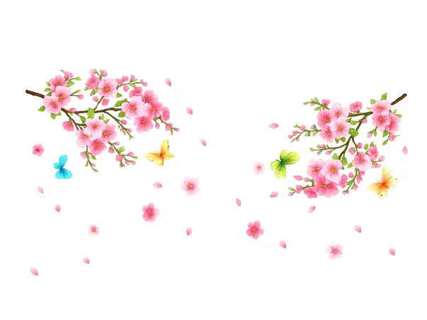 stickere crengi inflorite decor cu flori roz si fluturi