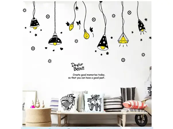 stickere decor lustre negre cu becuri galbene