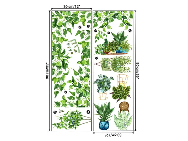 stickere decor plante verzi suspendate