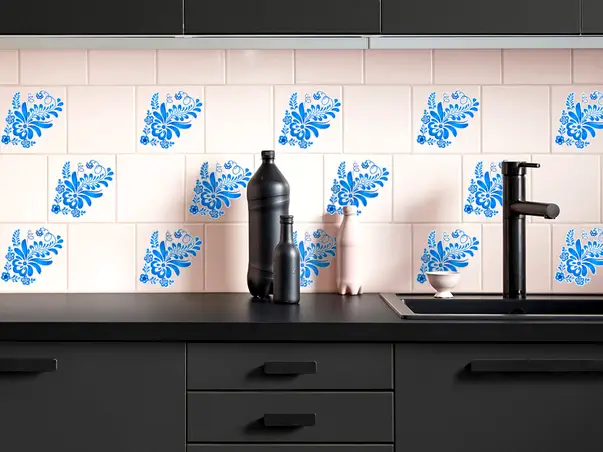 stickere faianta model floral albastru