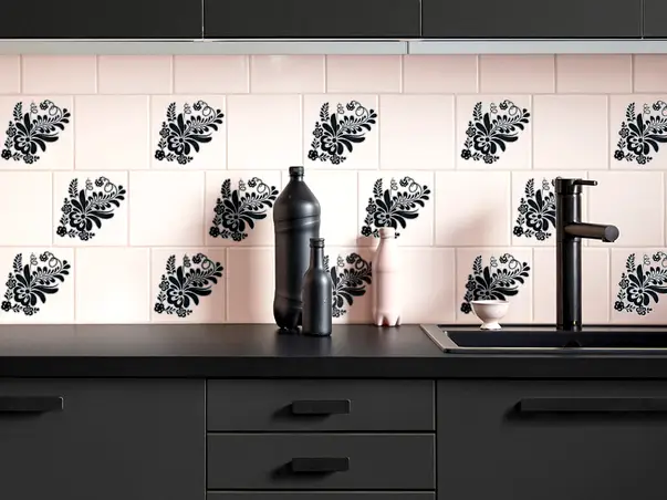 stickere faianta model floral negru