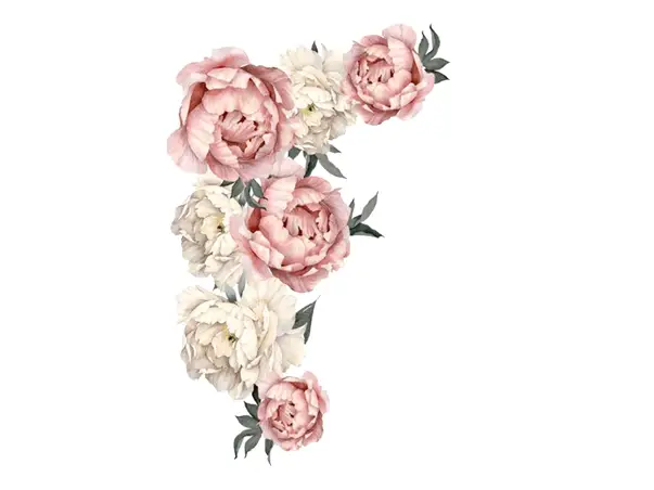 stickere florale bujori roz si crem folina