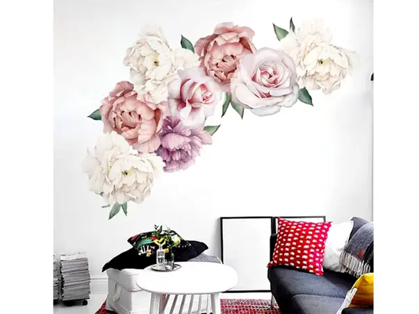 stickere florale folina bujori si trandafiri roz pastel