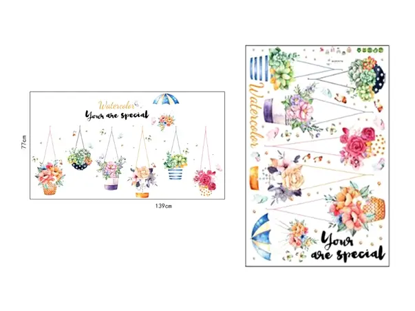 stickere flori colorate in ghivece suspendate