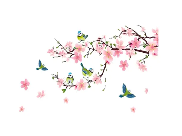 stickere flori folina creanga inflorita si pasari