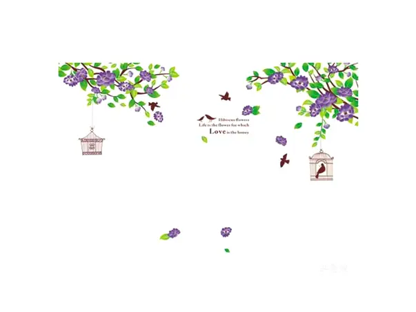 stickere flori folina crengi cu flori mov si colivii