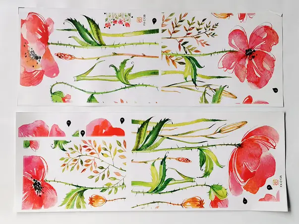 stickere flori folina maci rosii watercolor