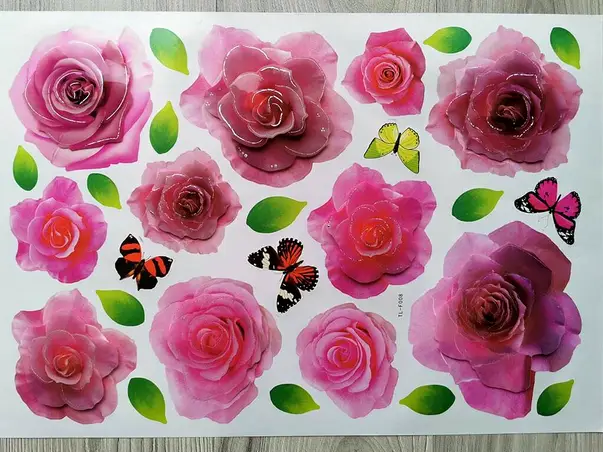 stickere flori folina trandafiri roz