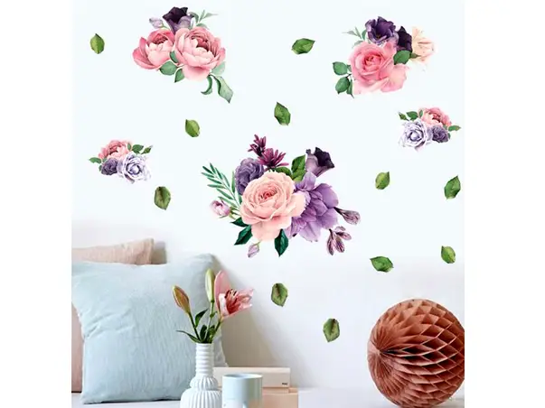 stickere flori folina trandafiri roz si mov