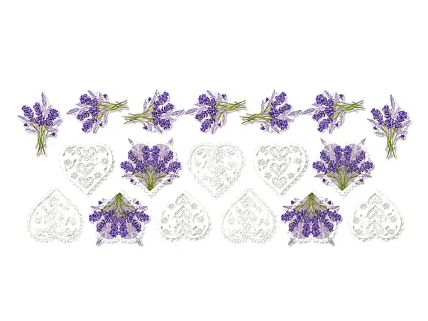 stickere flori lavanda si inimi dantela