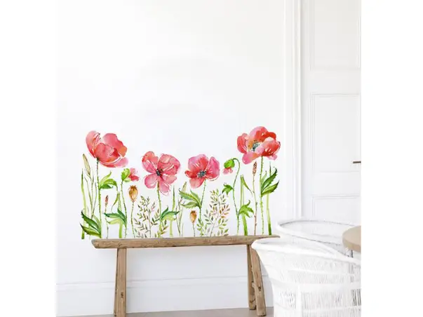 stickere flori rosii maci watercolor