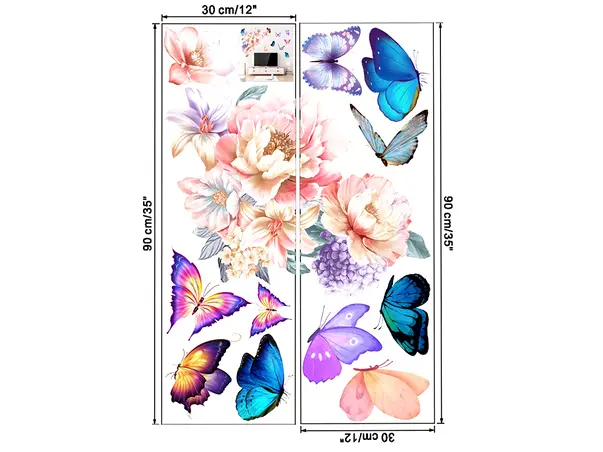 stickere flori roz pal si fluturi