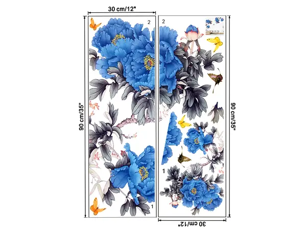 stickere flori si fluturi folina decor floral albastru