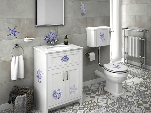 stickere mobila baie model scoici albastre