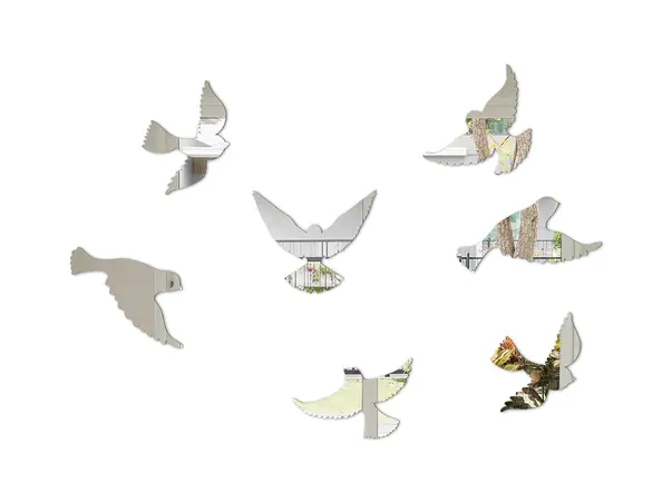 stickere oglinda argintie pasari