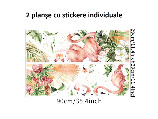 stickere pasari flamingo si flori exotice